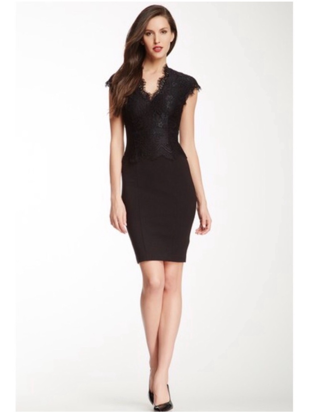 Ted Baker Elegant Black Lace Cap-Sleeve Sheath Dress